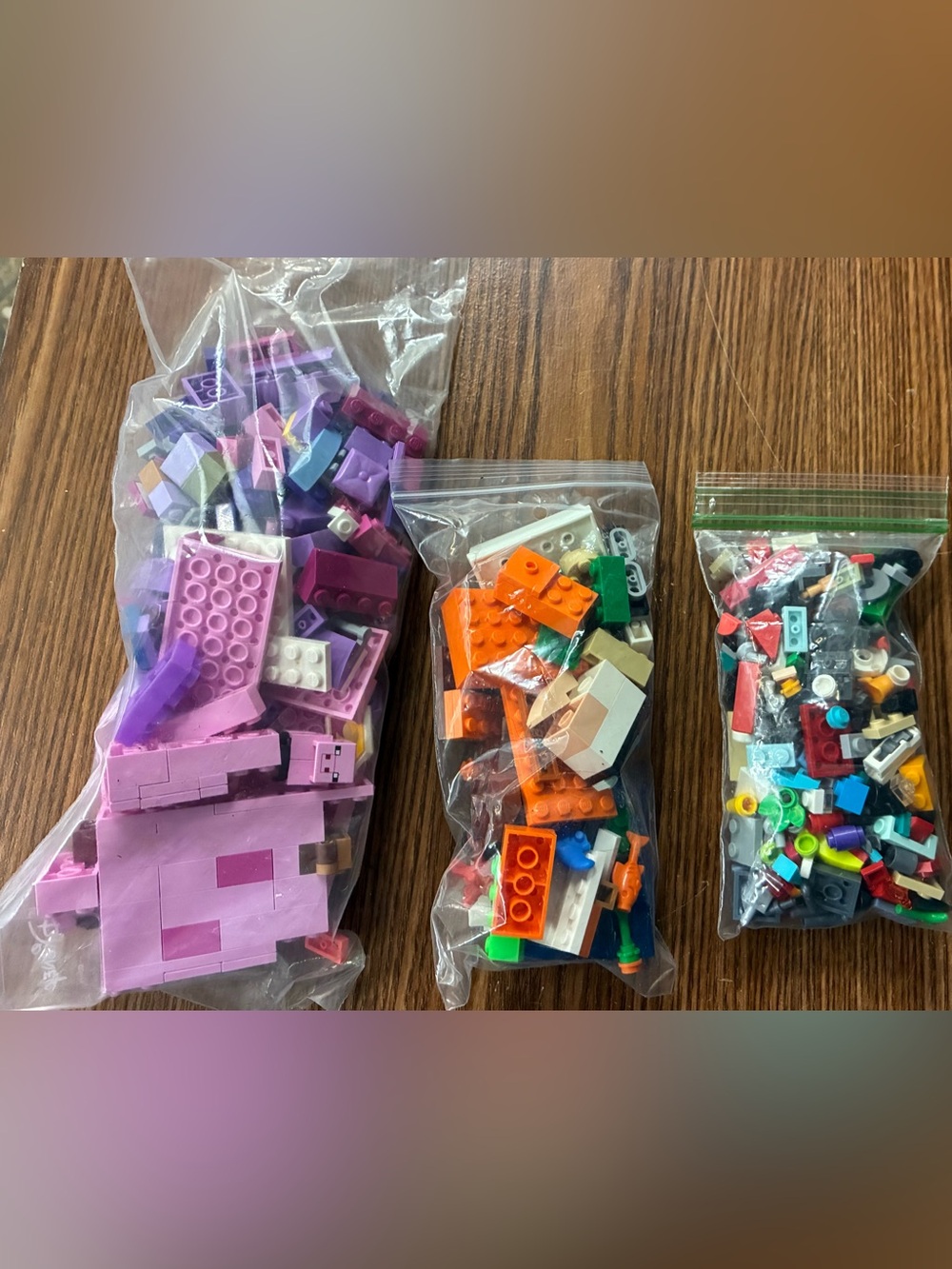 Mixed LEGO Pieces Lot - Purple, Orange, Multicolor Bags